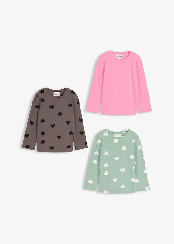 Longsleeve shirt van elastisch biologisch katoenmix (set van 3), bonprix