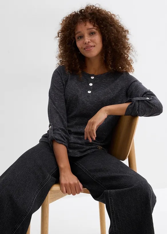 Longsleeve met knoopsluiting van katoenmix, bonprix