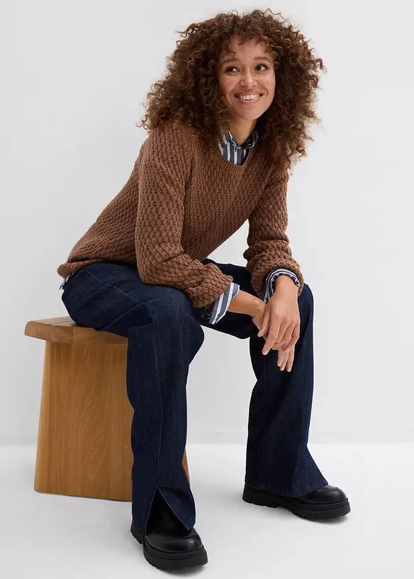 Gebreide trui met structuur in een katoenmix, bonprix