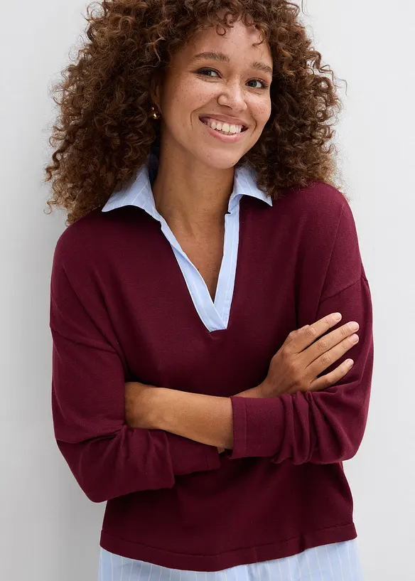 Fijn gebreide trui met blouse-inzet, bonprix