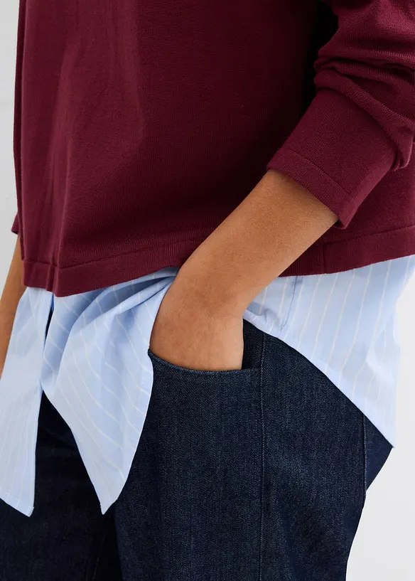 Fijn gebreide trui met blouse-inzet, bonprix