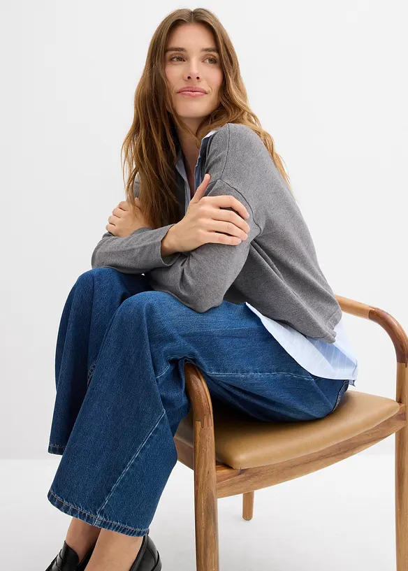 Fijn gebreide trui met blouse-inzet, bonprix