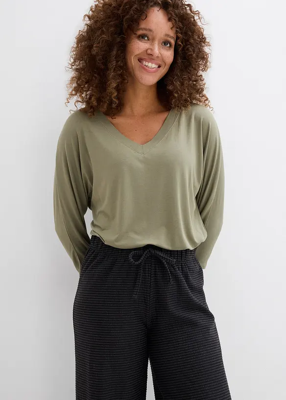 Gestreepte jersey broek in een katoenmix, bonprix