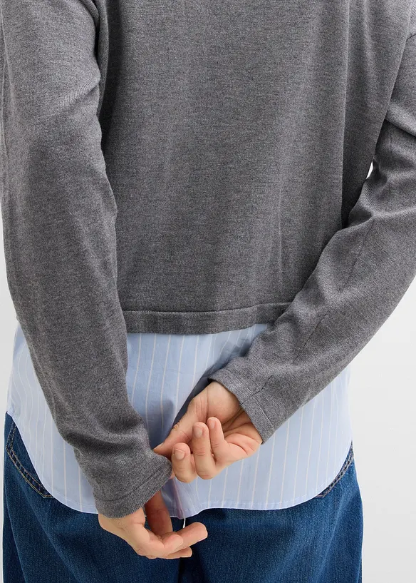 Fijn gebreide trui met blouse-inzet, bonprix