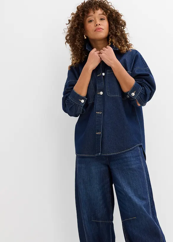 Oversized denim shacket van biologisch katoen, bonprix