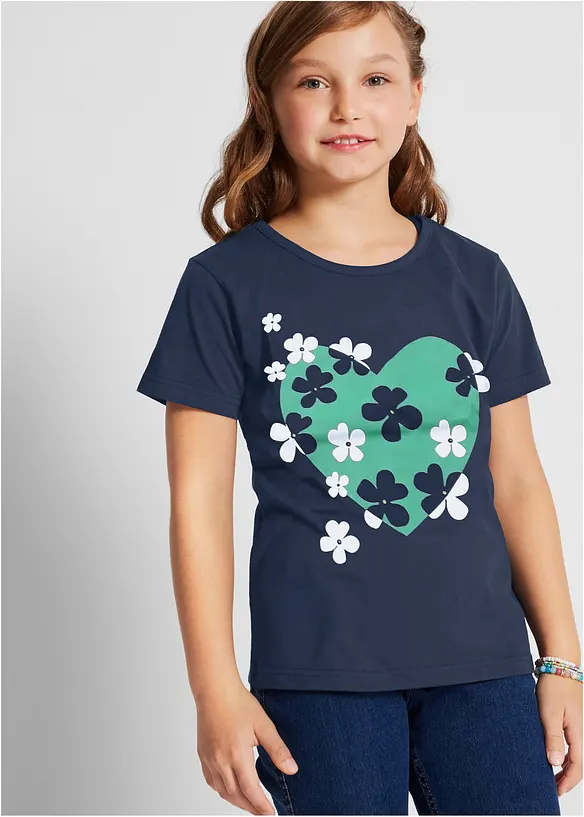 Meisjes T-shirt (set van 2) van biologisch katoen, bonprix