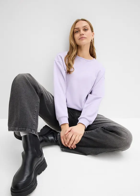 Longsleeve van katoenmix met high-low zoom, bonprix