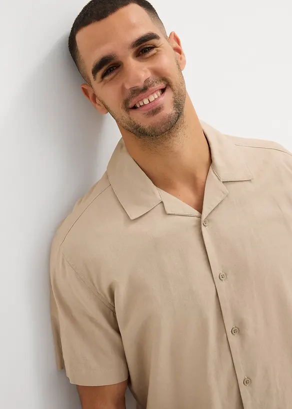 Overhemd met linnen en korte mouwen, loose fit, bonprix