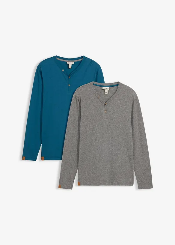 Henley longsleeve van biologisch katoen (set van 2), bonprix