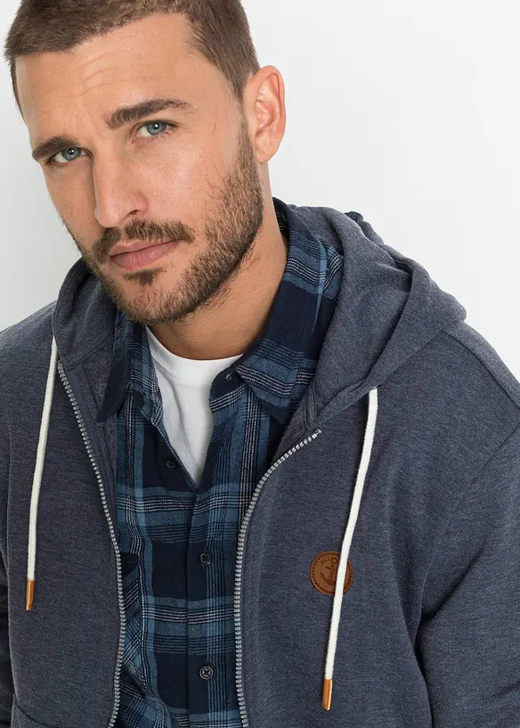 Sweatvest met capuchon en imitatieleleren details, bonprix