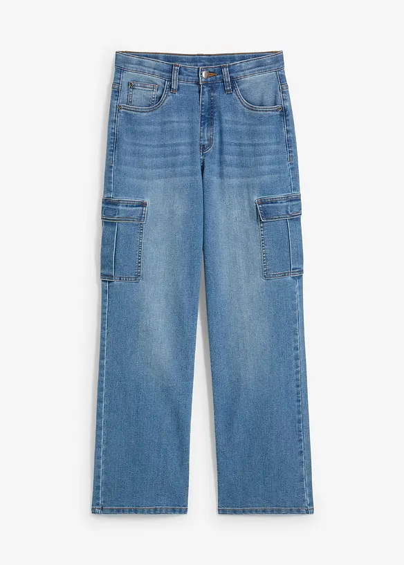 Cargo jeans loose fit straight met verstelbare tailleband en stretch, bonprix
