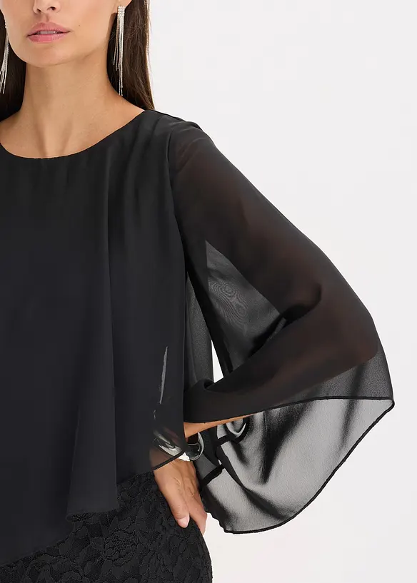 Mini jurk van kant met cape van fijne chiffon, bonprix