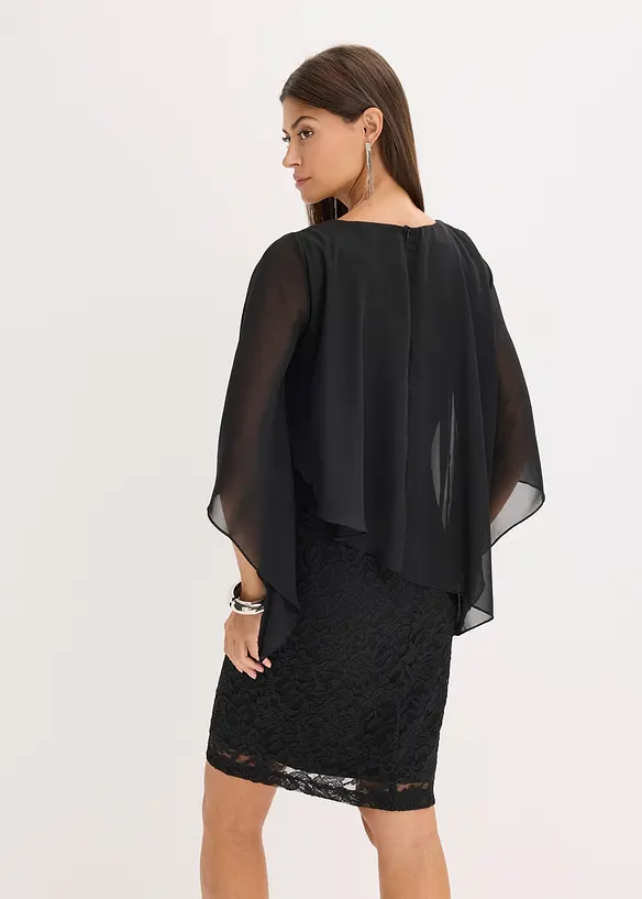 Mini jurk van kant met cape van fijne chiffon, bonprix