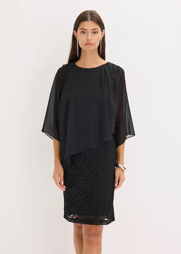 Mini jurk van kant met cape van fijne chiffon, bonprix