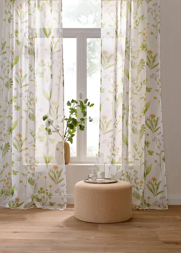 Transparant gordijn met bloemenprint (1 stuk), bonprix