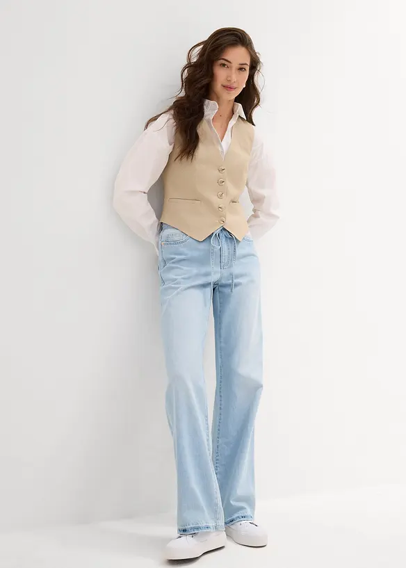 Wide leg jeans mid waist, riem, bonprix