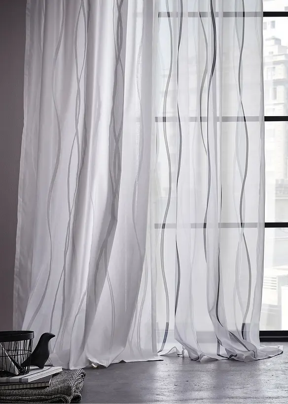 Transparant gordijn met golfmotief (1 stuk), bonprix