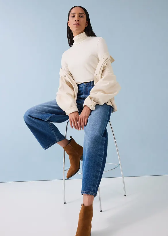 Barrel jeans high waist, cropped, bonprix