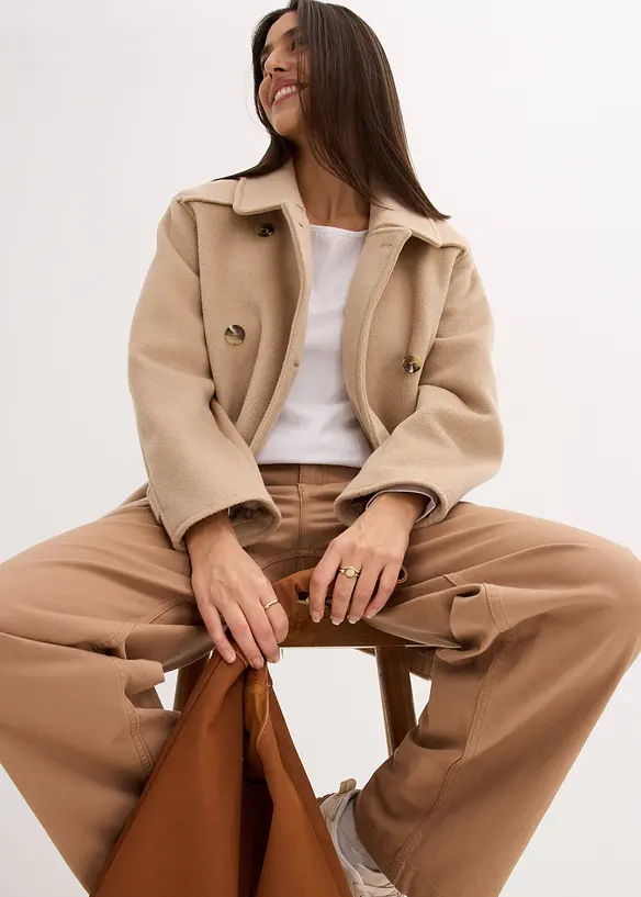 Lange peacoat in wollen look, bonprix