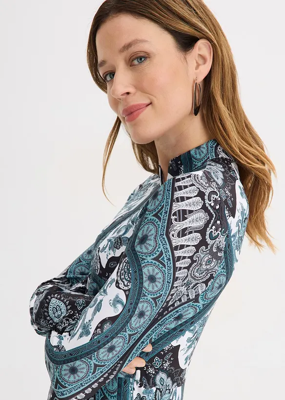 Jersey jurk met opstaande kraag en volantmouwen, bonprix