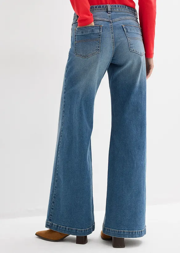 Wide leg jeans mid waist, full length, bonprix