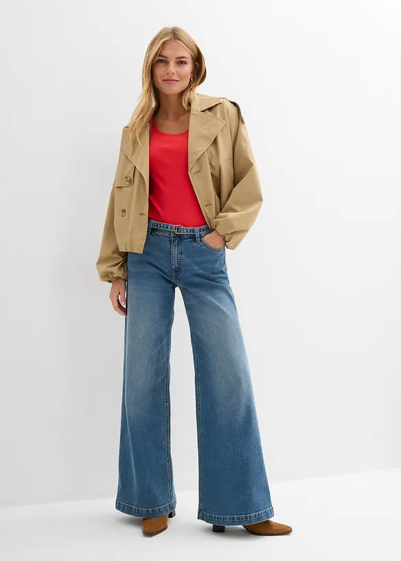Wide leg jeans mid waist, full length, bonprix