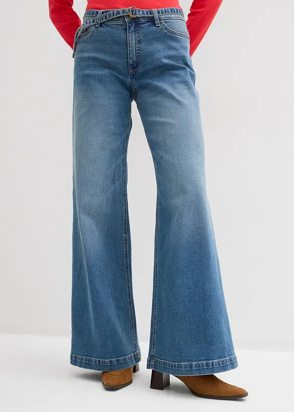 Wide leg jeans mid waist, full length, bonprix