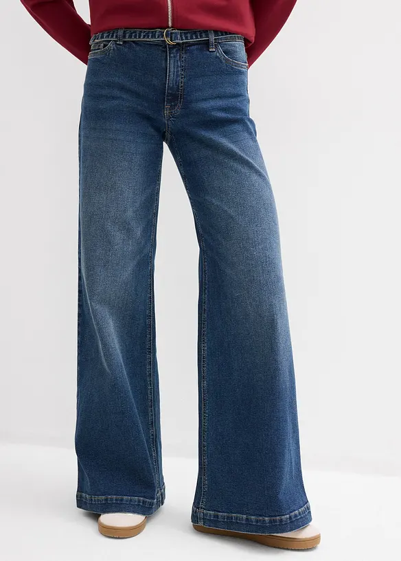 Wide leg jeans mid waist, full length, bonprix
