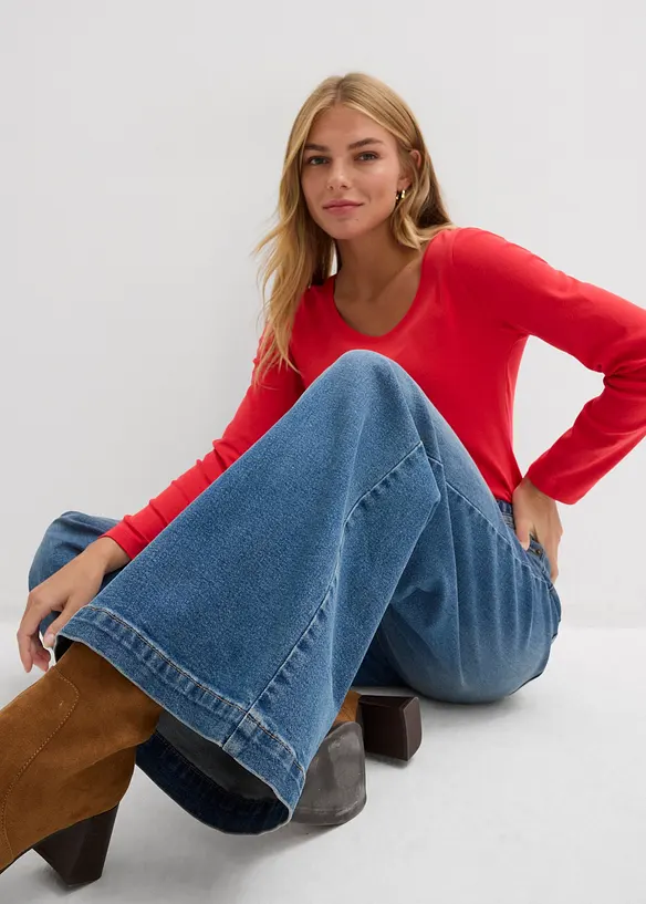 Wide leg jeans mid waist, full length, bonprix