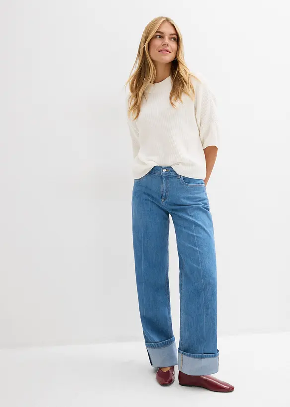 Loose straight jeans mid waist, full length, bonprix