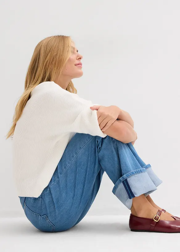 Loose straight jeans mid waist, full length, bonprix