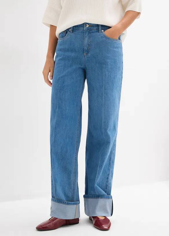 Loose straight jeans mid waist, full length, bonprix