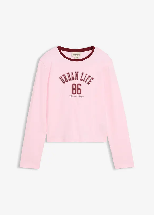 Kort shirt met lange mouwen in een elastische katoenmix, bonprix