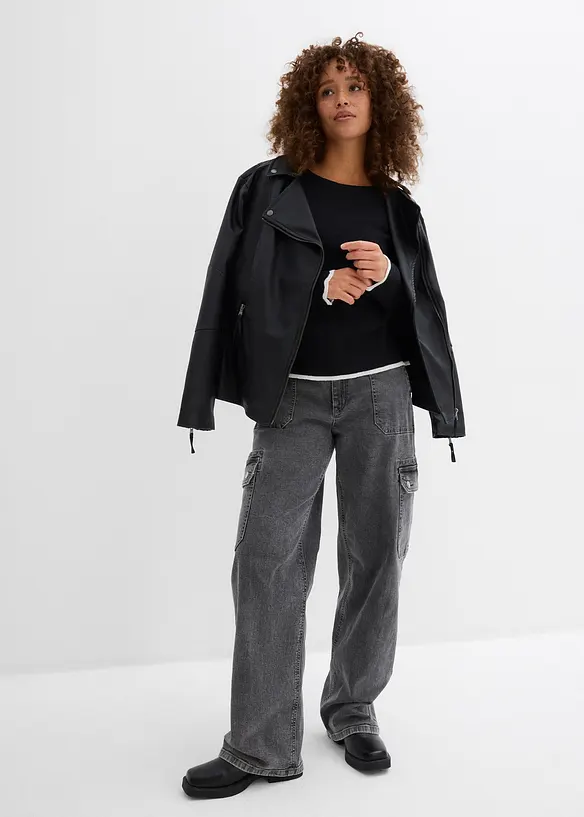 Gebreid shirt met contrasterende onderrand, bonprix