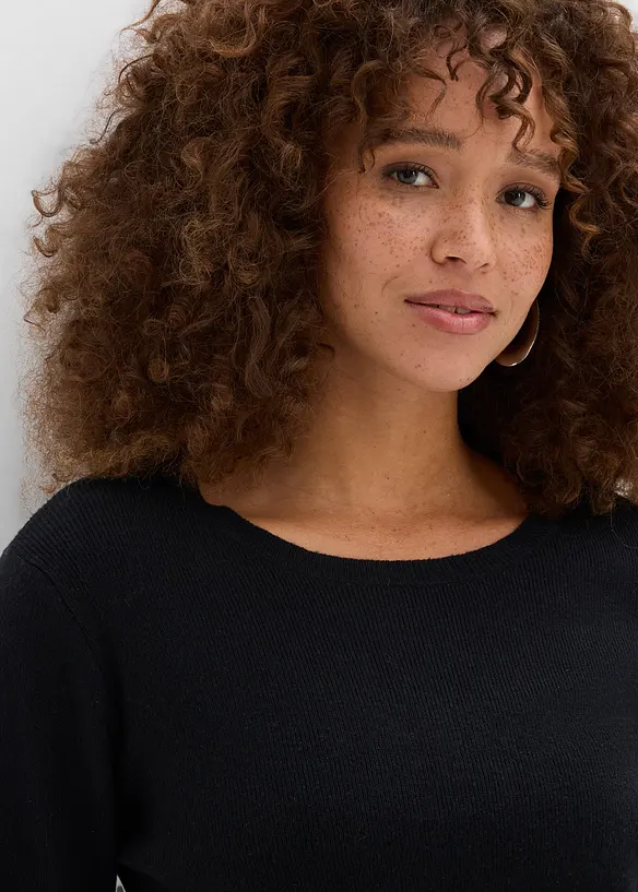 Gebreid shirt met contrasterende onderrand, bonprix