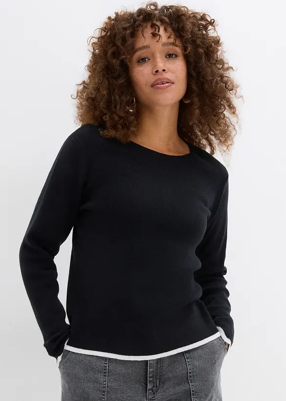 Gebreid shirt met contrasterende onderrand, bonprix