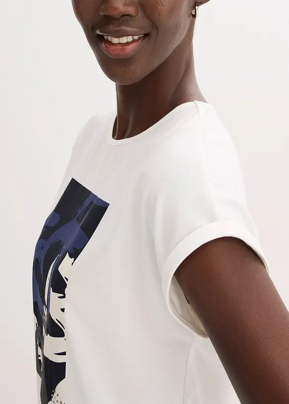 Shirt met viscose en glanzende steentjes, bonprix