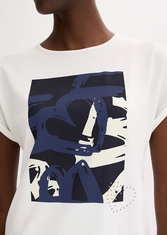 Shirt met viscose en glanzende steentjes, bonprix