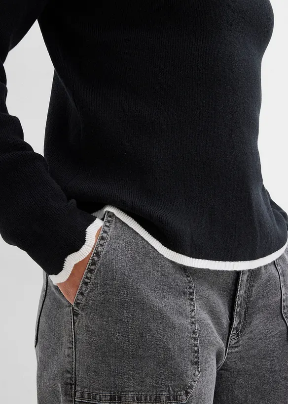 Gebreid shirt met contrasterende onderrand, bonprix
