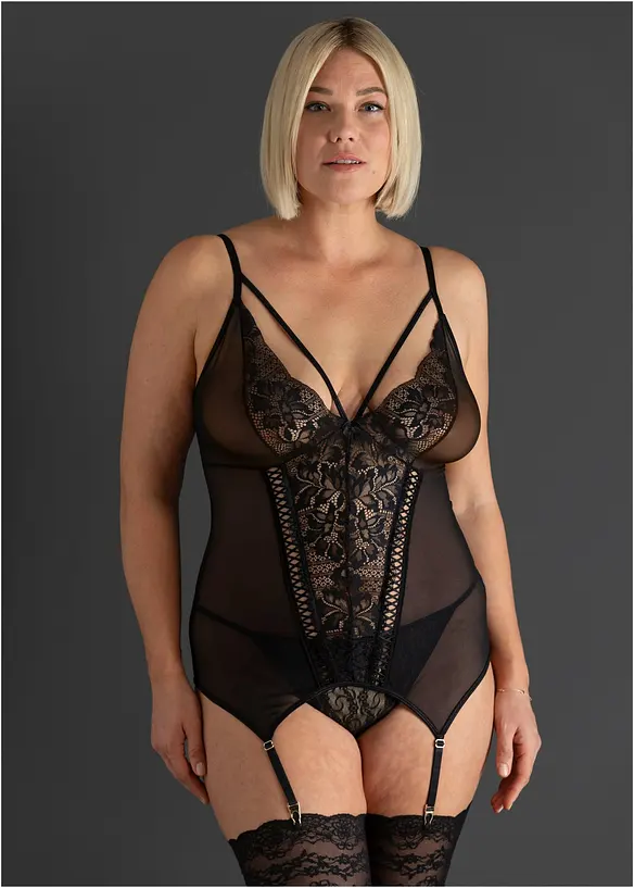 Bustier met jarretels en string (2-dlg. set), bonprix