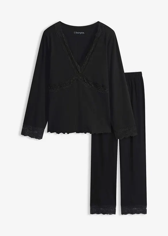 Pyjama met kanten randjes, bonprix