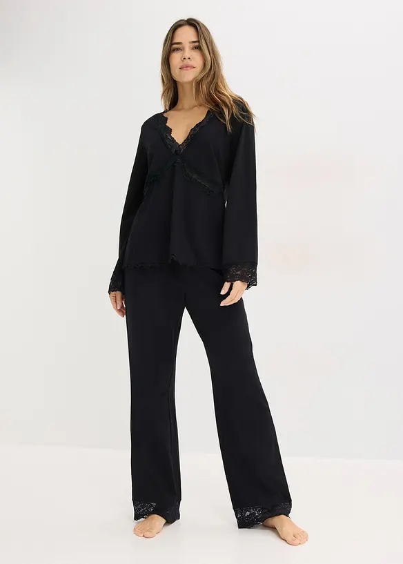 Pyjama met kanten randjes, bonprix