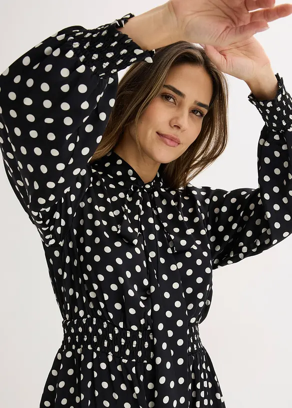 Jurk met strikkraag van soepel satijn, bonprix