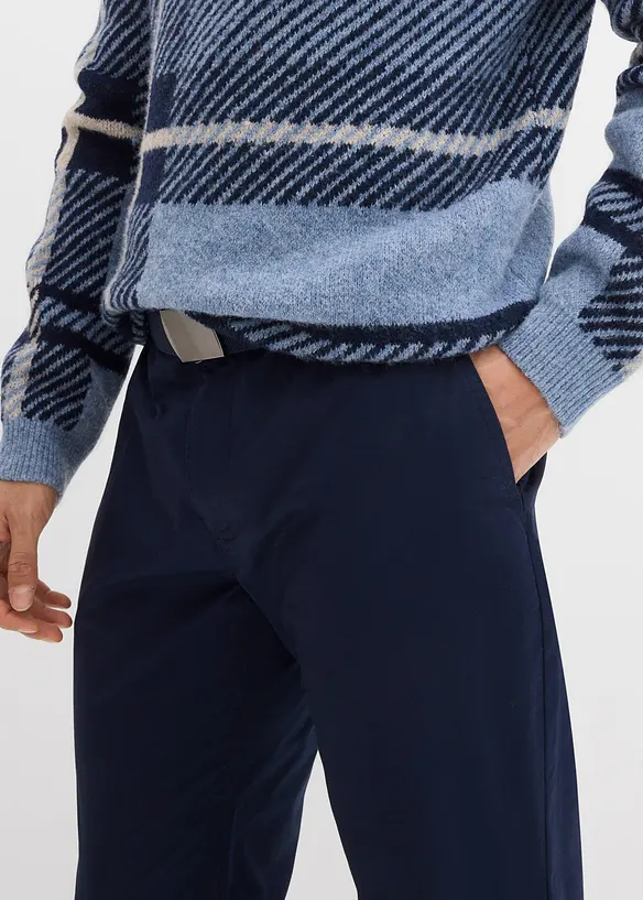 Regular fit stretch chino met comfortabele tailleband en met riem, straight, bonprix