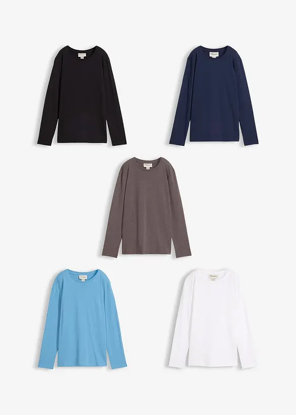 Longsleeve van biologisch katoen (set van 5), bonprix
