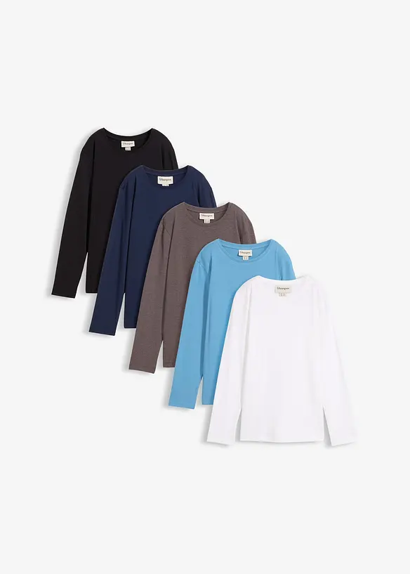 Longsleeve van biologisch katoen (set van 5), bonprix