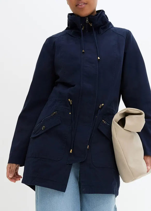 Korte katoenen parka met opstaande kraag, getailleerd, bonprix