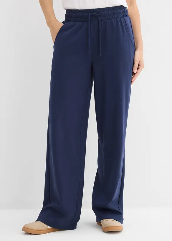 Wijde jersey broek van interlock, bonprix