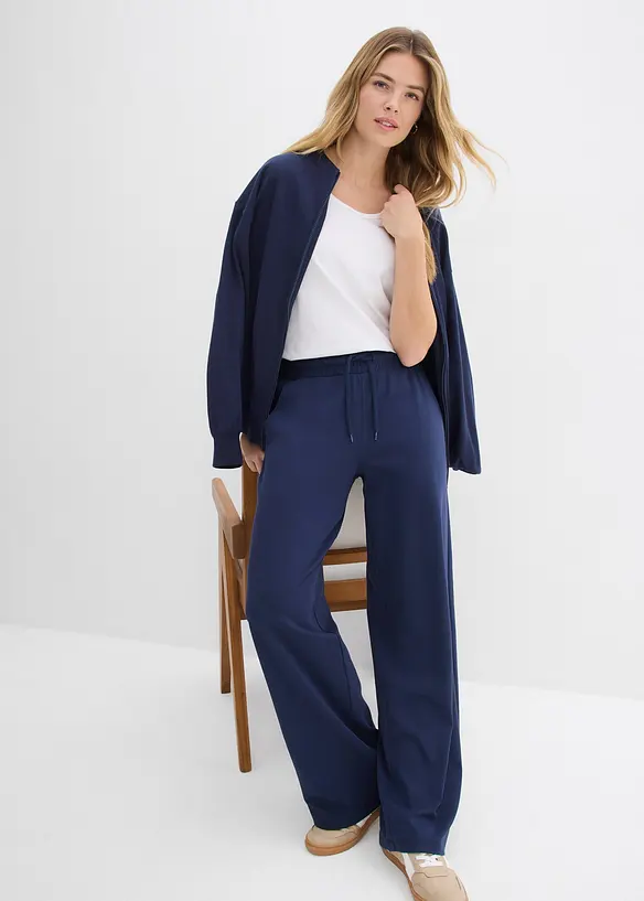Wijde jersey broek van interlock, bonprix