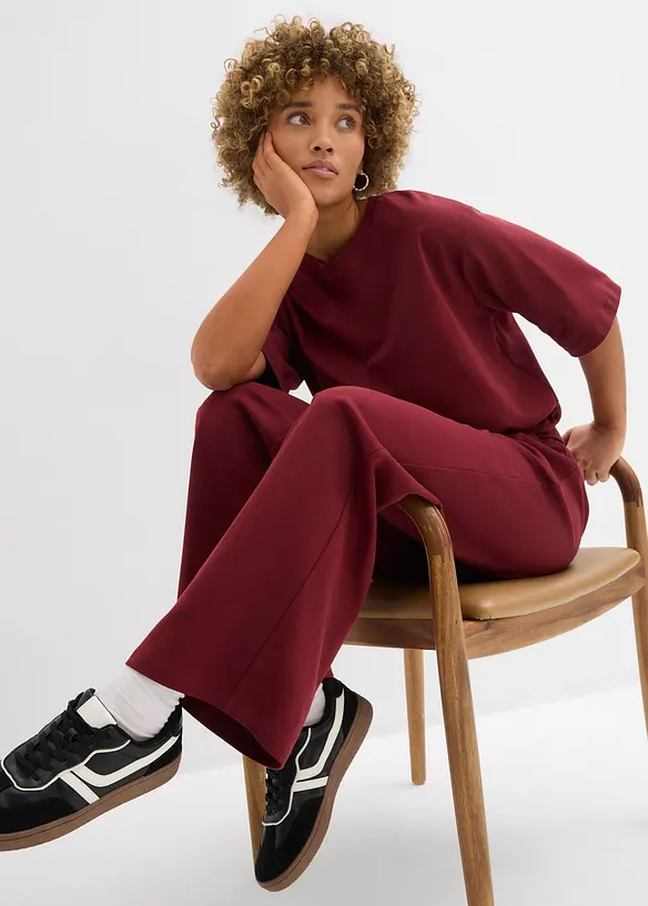 Wijde jersey broek van interlock, bonprix